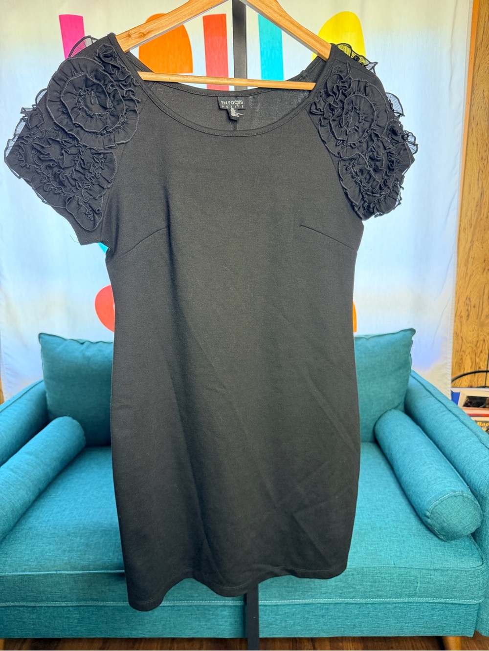 Enfocus Design Studio Black Floral Sleeve Midi Dress NWOT